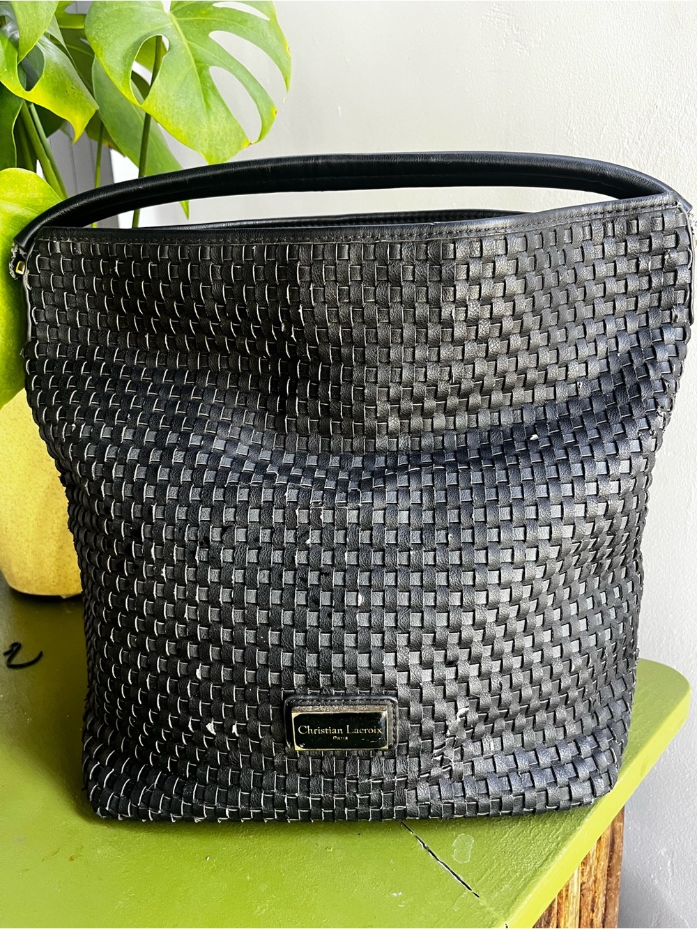 Christian Lacroix Paris Black Woven Leather Tote